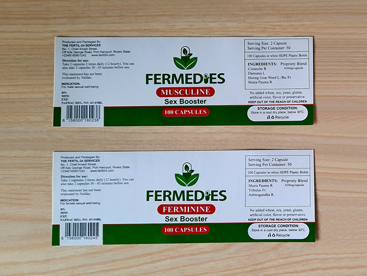 Printed Fermedies capsule labels