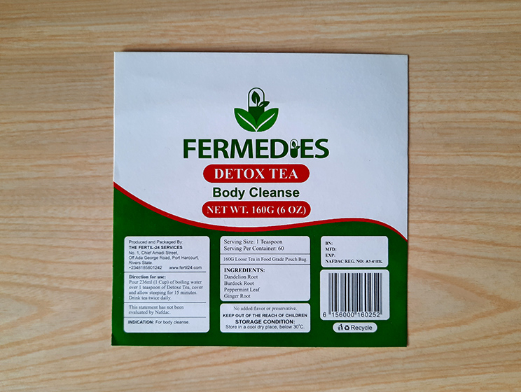 Printed Fermedies tea label