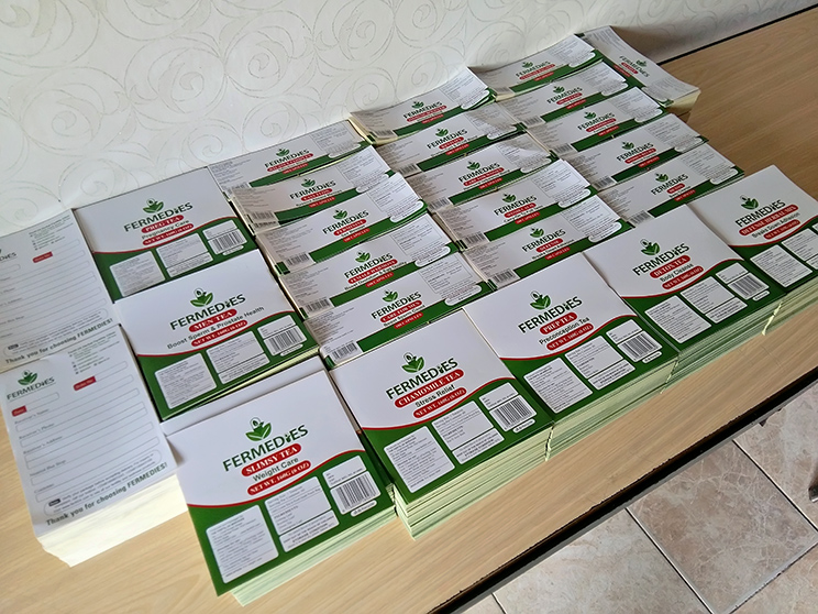 Printed Fermedies labels and waybill stickers - batch 1